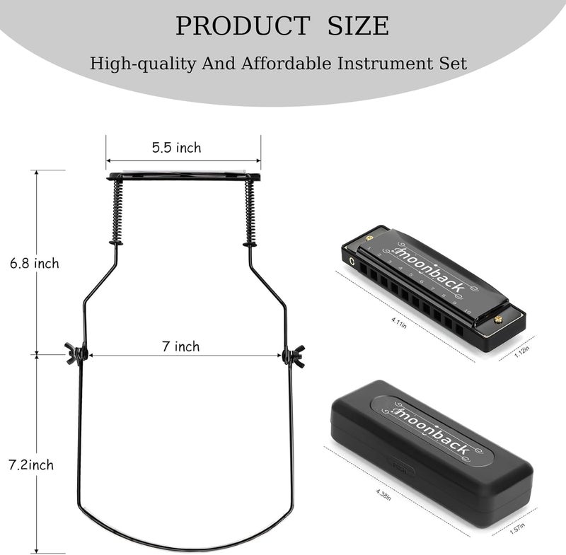 MOONBACK Harmonica Holder Set, 10 Holes Diatonic Blues Harmonica Key of C, Adjustable and Professional Harmonicas Holder Neck For Beginner, Students, Adult, Friends, Gift Update - Image 2